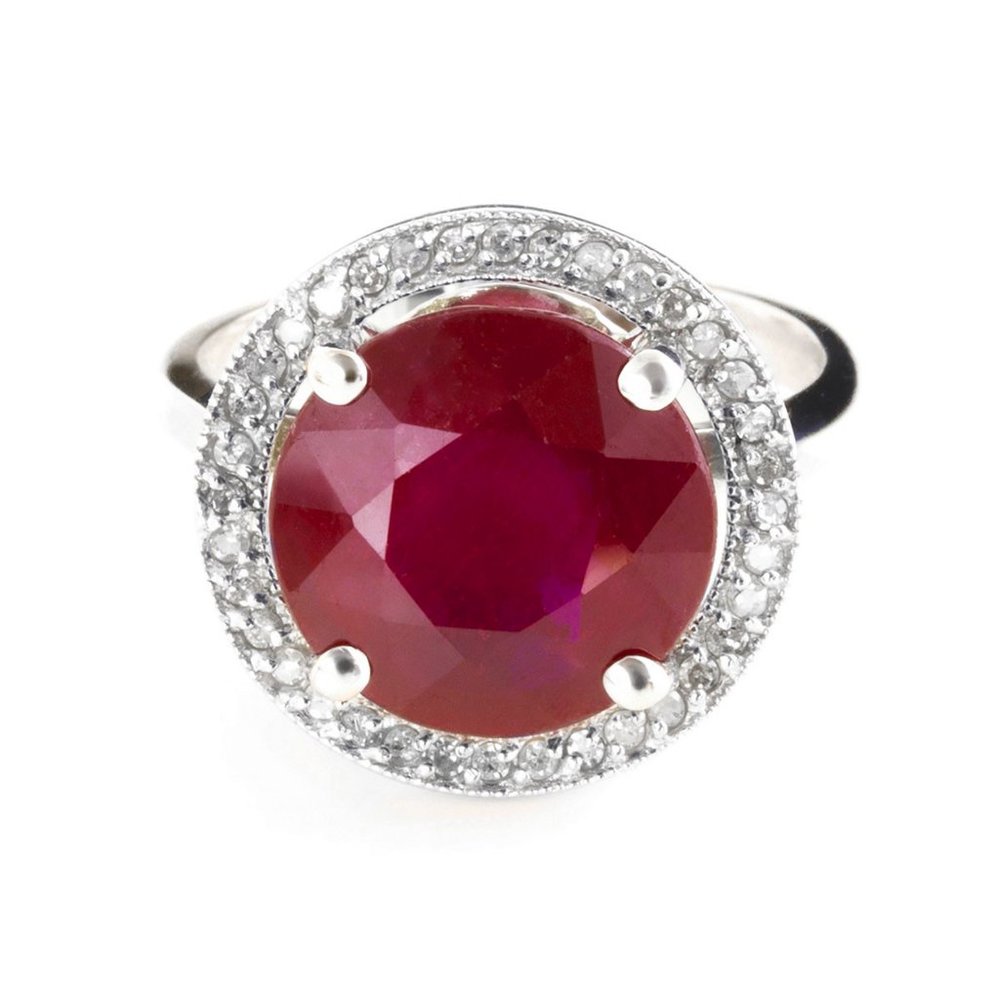 14K. SOLID GOLD RING WITH NATURAL DIAMONDS & RUBY - Picture 1 of 6